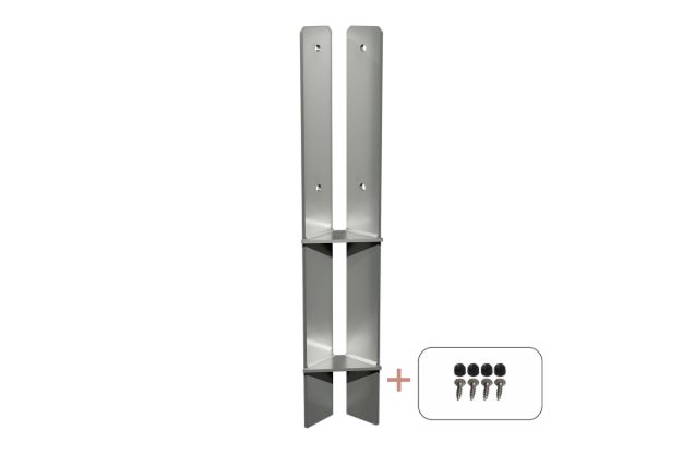 Bild von Plus Pfostenträger Set Pfostenfuss Über-Eck verzinkt zum Einbetonieren für Holzpfosten 9 cm
