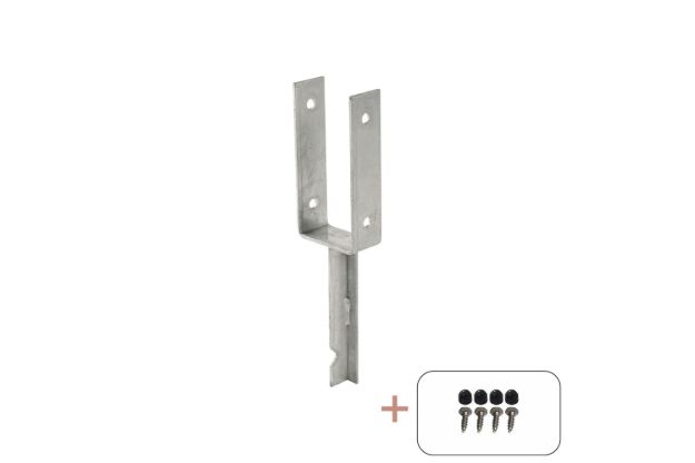 Image de Plus U-Pfostenträger Set Pfostenfuss verzinkt zum Einbetonieren für Holzpfosten 9 cm
