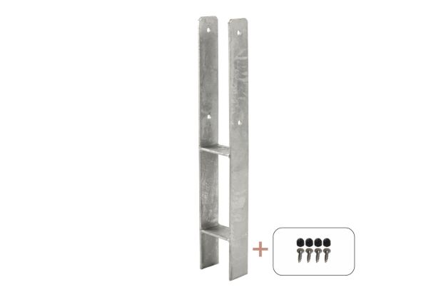 Bild von Plus H-Pfostenträger Set Pfostenfuss verzinkt zum Einbetonieren für Holzpfosten 9 cm