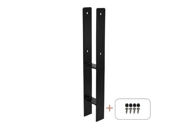 Immagine di Plus H-Pfostenträger Set Pfostenfuss schwarz zum Einbetonieren für Holzpfosten 9 cm