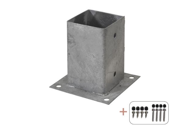 Image de Plus Cubic Pfostenschuh Set Pfostenfuss verzinkt zum Verbolzen für 9 x 9 cm Pfosten