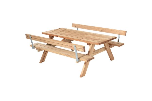 Bild von Plus Picknicktisch mit Klappsitzen und 2 Rückenlehnen Thermowood 177 cm