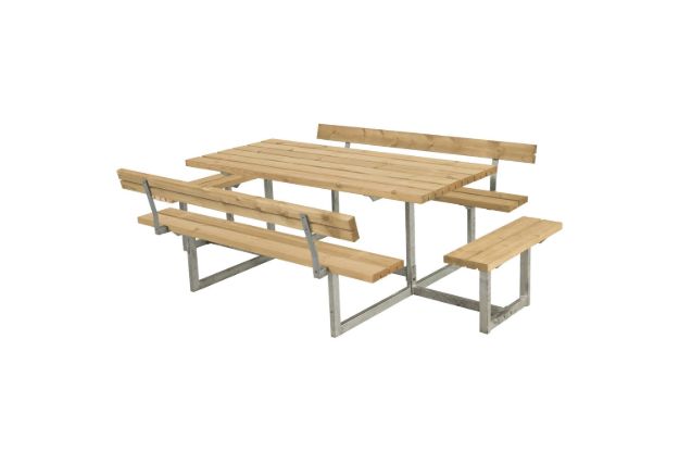 Bild von Plus Basic Picknicktisch mit 2 Anbausätzen und 2 Rückenlehnen Thermowood 260 x184 cm