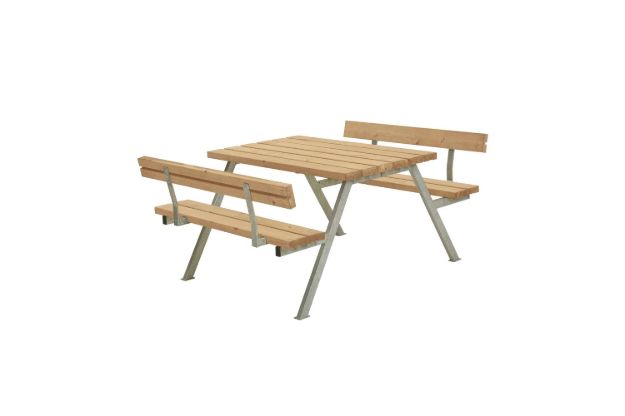 Immagine di Plus Alpha Picknicktisch mit 2 Rückenlehnen Thermowood 118 x 185 x 73 cm
