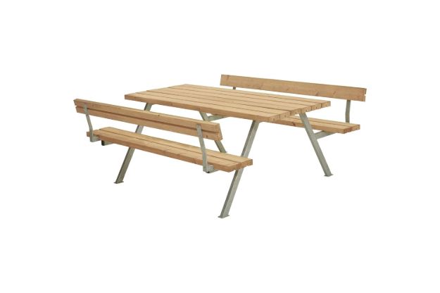 Immagine di Plus Alpha Picknicktisch mit 2 Rückenlehnen Thermowood 177 x 185 x 73 cm