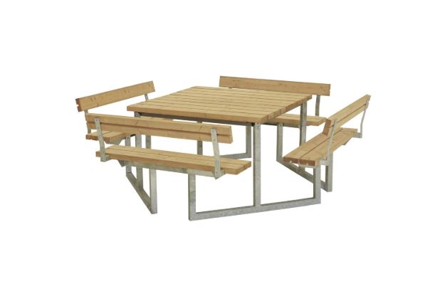 Immagine di Plus Twist Sitzgruppe Picknicktisch mit 4 Rückenlehnen Thermowood 227 cm