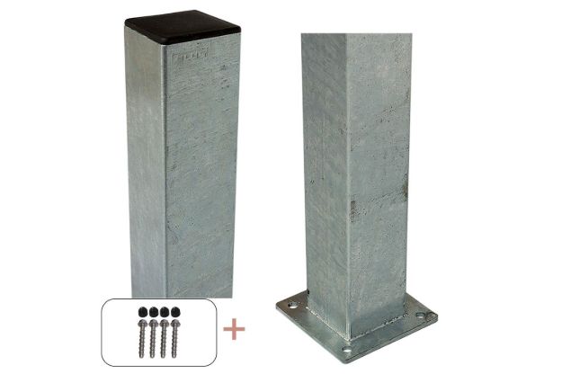 Immagine di Plus Stahlpfosten quadratisch mit Fuss + Schrauben-Set  8 x 8 x 150 cm