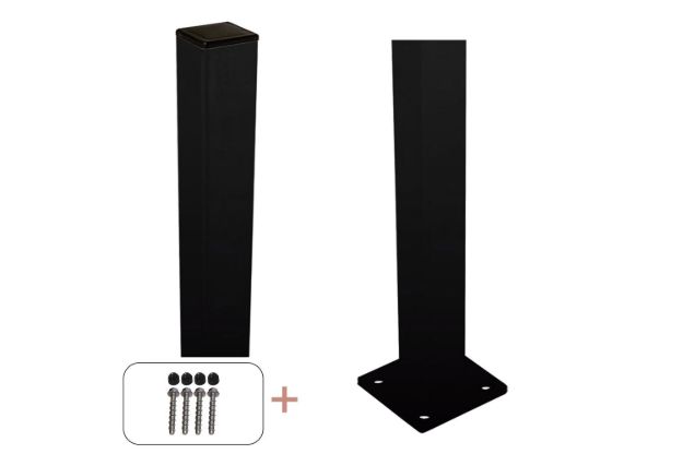 Image de Plus Stahlpfosten verzinkt schwarz mit Fuss + Schrauben-Set 4,5 x 4,5 x 95 cm