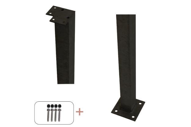 Immagine di Plus Stahl-Eckpfosten quadratisch mit Fuss schwarz + Schrauben-Set 4,5 x 4,5 x 103,3 cm für Handlauf