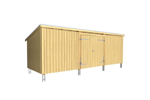 Immagine di Plus Gartengebäude Nordic Multihaus geschlossen Doppeltor mittig 635 x 218 cm - Dachpappe, Aluleisten und Bodenanker