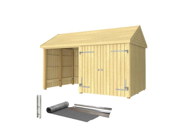 Bild von Plus Gartengebäude Classic Multihaus offen mit Doppeltor 423 x 234 cm - Dachpappe, Aluleisten und Bodenanker