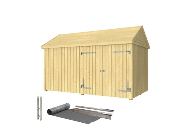 Image de Plus Gartengebäude Classic Multihaus geschlossen mit Doppeltor 423 x 234 cm - Dachpappe, Aluleisten und Bodenanker