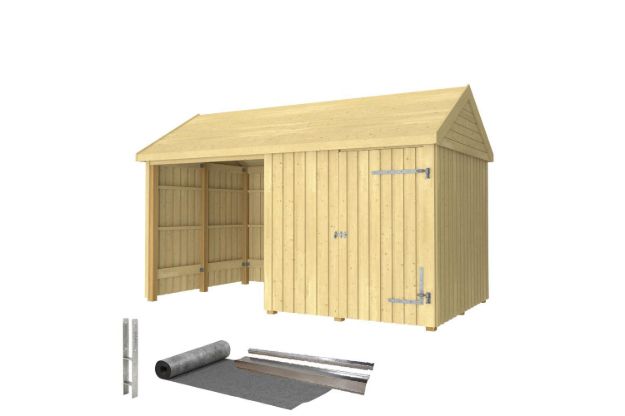 Image de Plus Gartengebäude Classic Multihaus offen mit Einzeltor stirnseitig 423 x 234 cm - Dachpappe, Aluleisten und Bodenanker