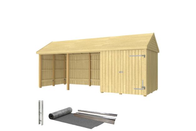 Immagine di Plus Gartengebäude Classic Multihaus offen mit Einzeltüre 626 x 234 cm - Dachpappe, Aluleisten und Bodenanker