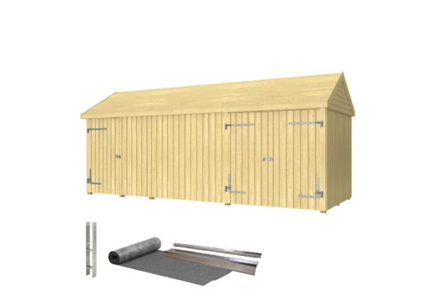Image de Plus Gartengebäude Classic Multihaus geschlossen mit Einzel- und Doppeltor 626 x 234 cm - Dachpappe, Aluleisten und Bodenanker