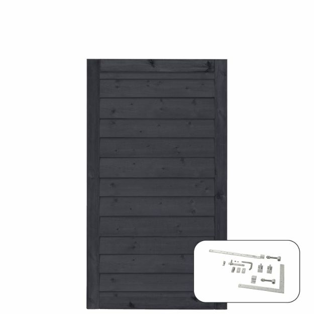 Bild von Plus Klink Einzeltor 100 x 163 cm PEFC schwarz mit Beschlägen