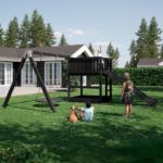 Bild von Plus Play Spielturm mit Nestschaukel und grauschwarzer Rutsche 460 x 395 x 200 cm