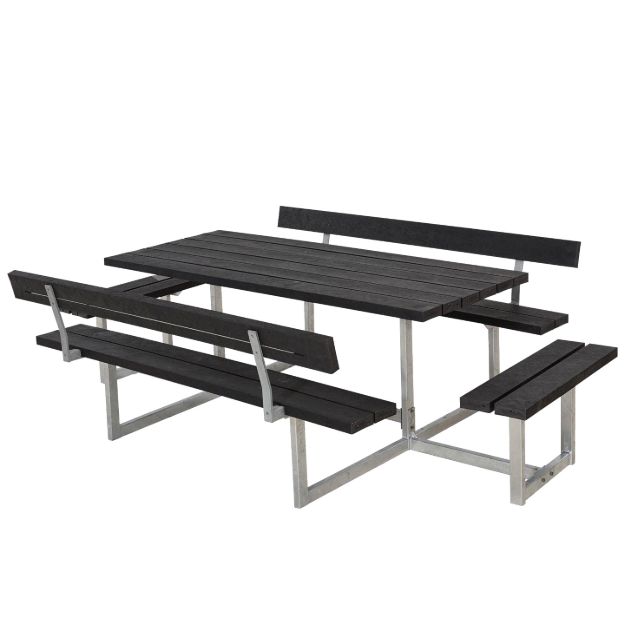 Image de Plus Basic Picknicktisch mit 2 Anbausätzen und 2 Rückenlehnen RePlast schwarz 260 x184 cm