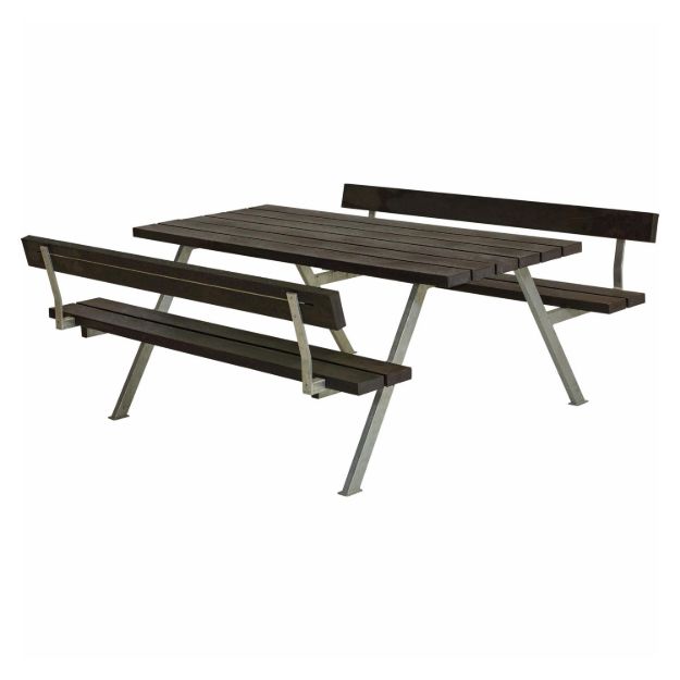 Bild von Plus Alpha Picknicktisch mit 2 Rückenlehnen RePlast Recycling schwarz 177 x 185 x 73 cm