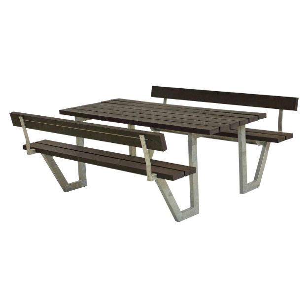 Image de Plus Wega Picknicktisch mit 2 Rückenlehnen RePlast Recycling schwarz 177 cm