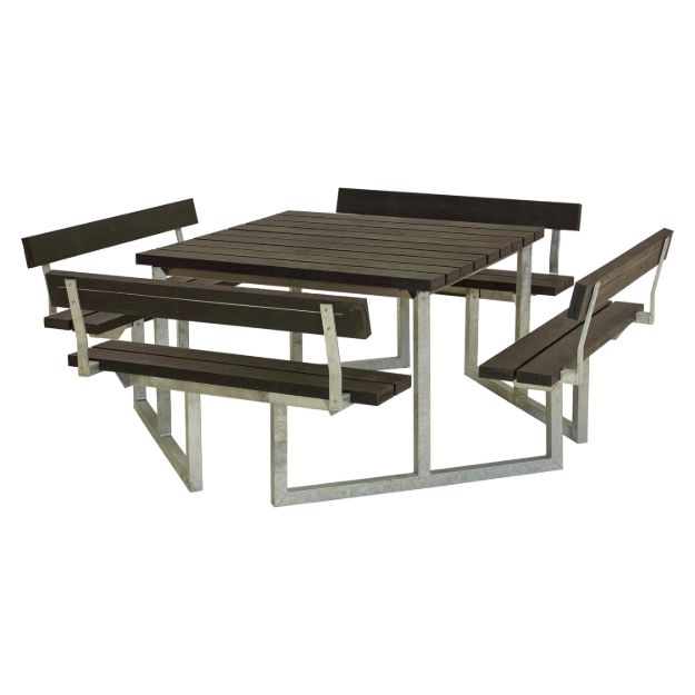 Bild von Plus Twist Sitzgruppe Picknicktisch mit 4 Rueckenlehnen RePlast Recycling schwarz 227 cm