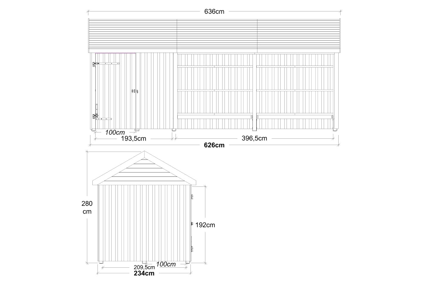 Offenes Gartenhaus mit Einzeltür kaufen 625 x 234 cm > Plus A/S