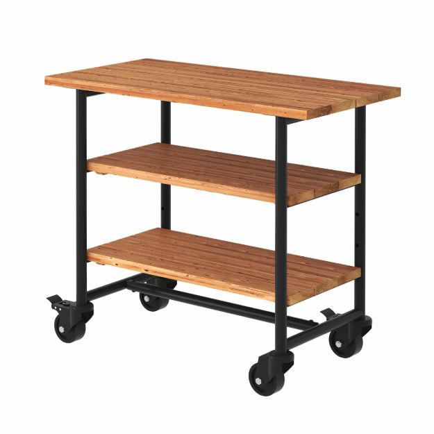 Bild von Plus Urban rollbarer Picknick Pflanztisch - Grilltisch mit 2 RegalfächernThermowood 100 cm schwarz