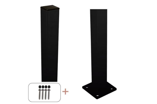 Plus Stahlpfosten verzinkt schwarz mit Fuss + Schrauben-Set 4,5 x 4,5 x 95 cm