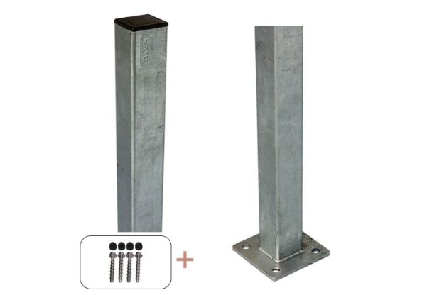 Plus Stahlpfosten verzinkt mit Fuss + Schrauben-Set 4,5 x 4,5 x 95 cm