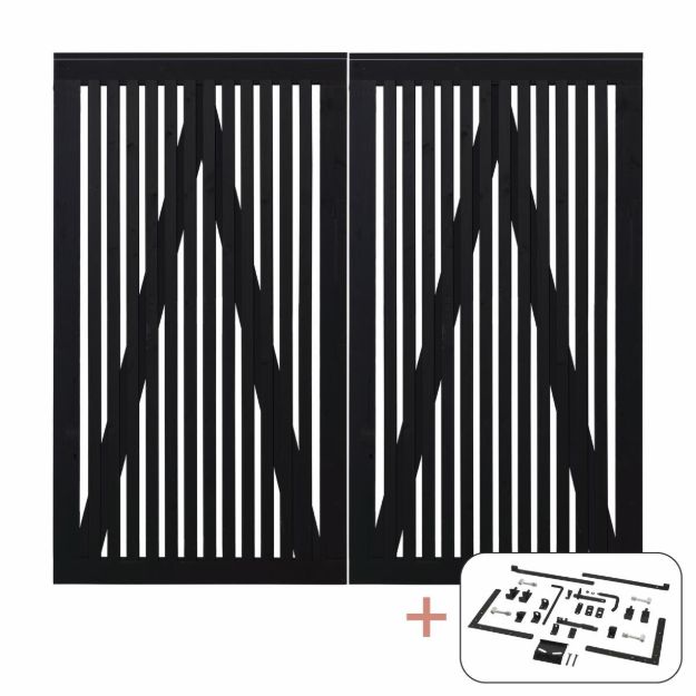 Immagine di Plus Sendai Doppeltor Sichtschutztor schwarz 200 × 180 cm mit Beschlägen schwarz