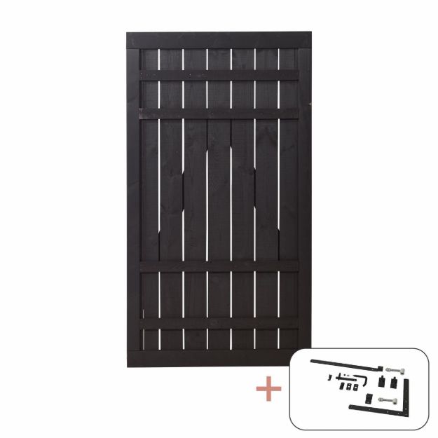 Image de Plus Rustik Einzeltor schwarz 100 x 180 cm mit Beschlägen schwarz