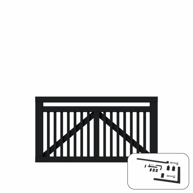 Bild von Plus Linea breites Gartentor schwarz 150 x 80 cm mit Beschlägen schwarz