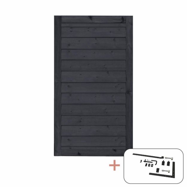 Image de Plus Klink Einzeltor 100 x 163 cm PEFC schwarz mit Beschlägen schwarz