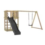 Immagine di Plus Spielturm mit Schaukel und grauschwarzer Rutsche 375 x 375 x 194 cm PEFC