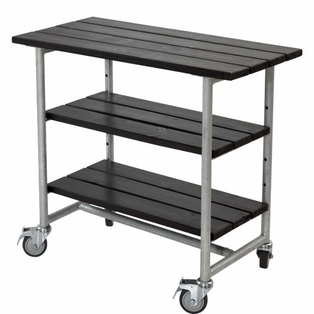 Bild von Plus Urban rollbarer Picknick Pflanztisch - Grilltisch mit 2 Regalfächern Kiefer-Fichte schwarz 100 cm