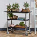 Bild von Plus Urban rollbarer Picknick Pflanztisch - Grilltisch mit 2 Regalfächern Kiefer-Fichte schwarz 100 cm