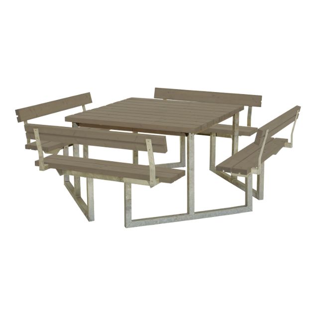 Bild von Plus Twist Sitzgruppe Picknicktisch mit 4 Rückenlehnen Kiefer-Fichte graubraun 227 cm