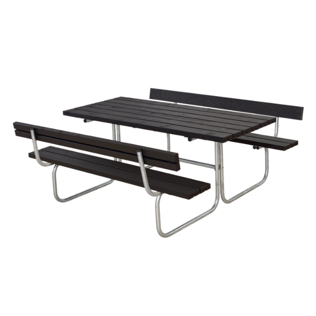 Image de Plus Classic Picknicktisch mit 2 Rückenlehnen Kiefer-Fichte schwarz 177 x 177 cm