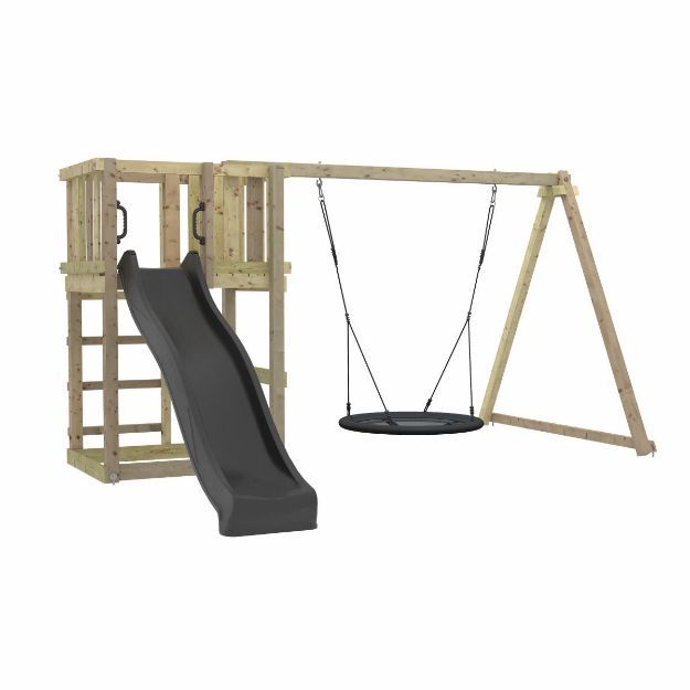Immagine di Plus Spielturm mit Nestschaukel und grauschwarzer Rutsche 375 x 375 x 194 cm PEFC